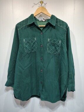 Vintage Blast Petites Emerald Green Western Faux Suede Button Up Shirt Large